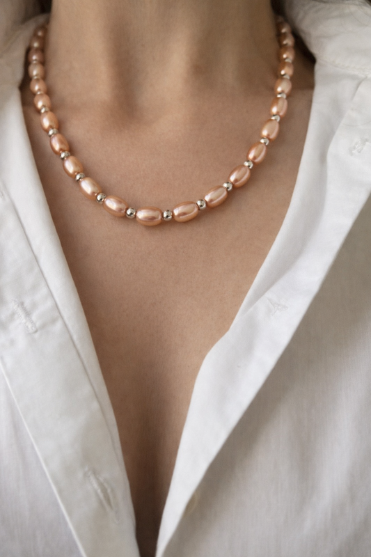 Coral pearl Silver Necklace